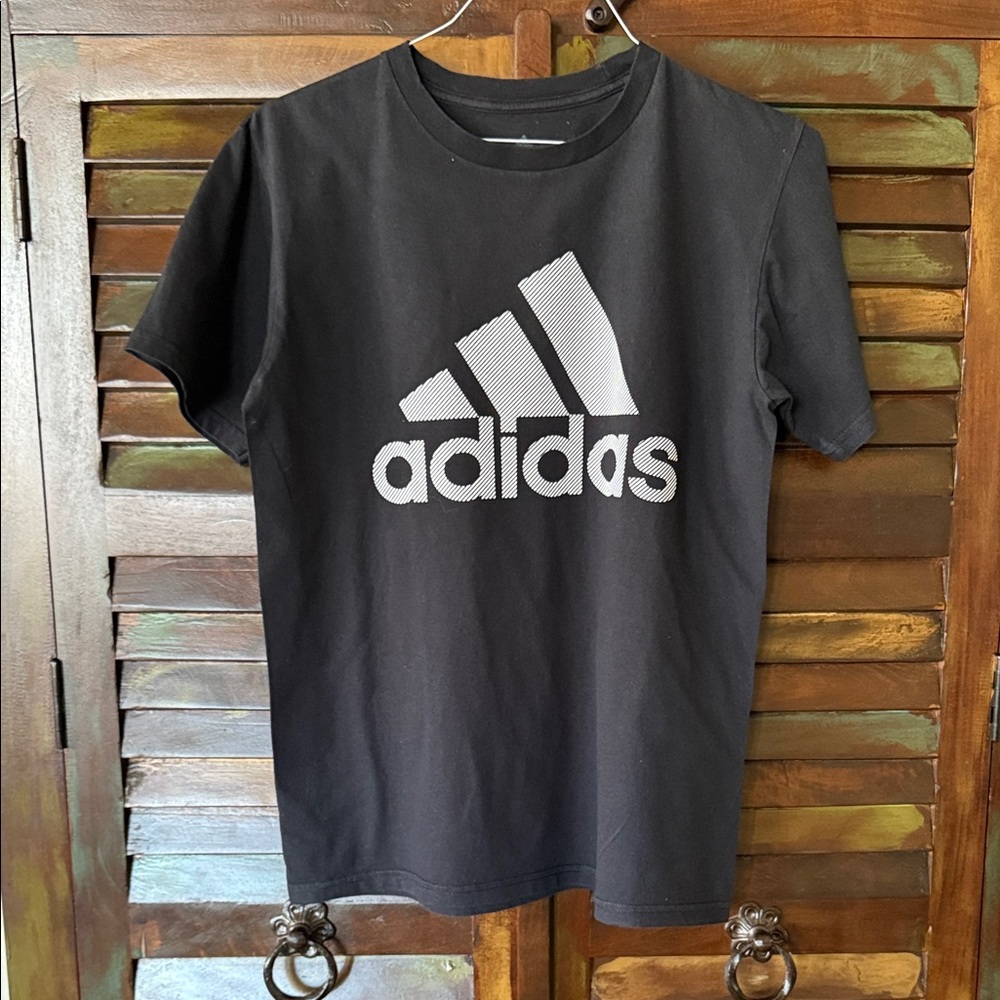 Adidas Men's Black Tee with White Logo - medium